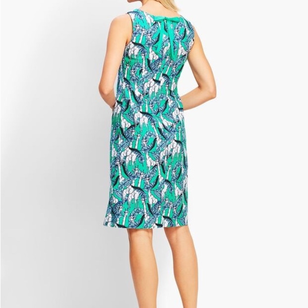 TALBOTS GIRAFFE-PRINT SHIFT DRESS Ribbon Tie Back 2